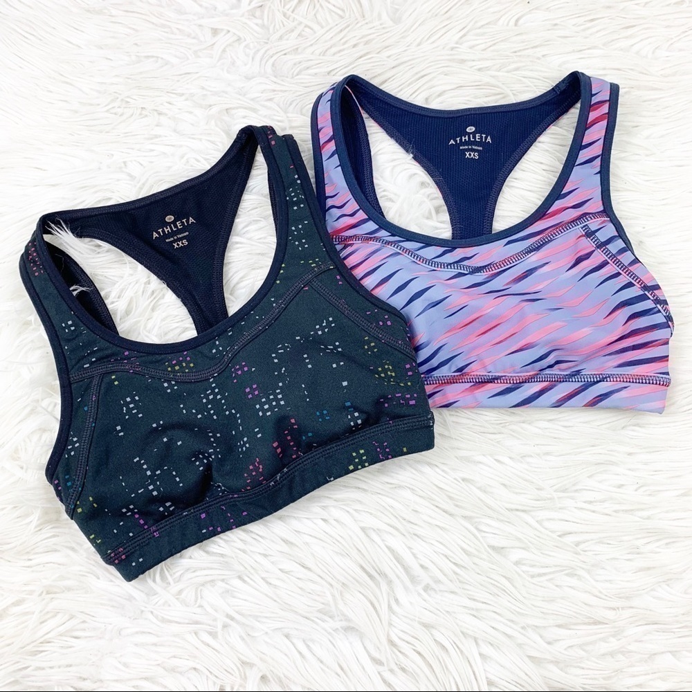 Athleta Lot of 2 Triple Dare Sports Bras XXS Gym Workout Yoga Multi Color